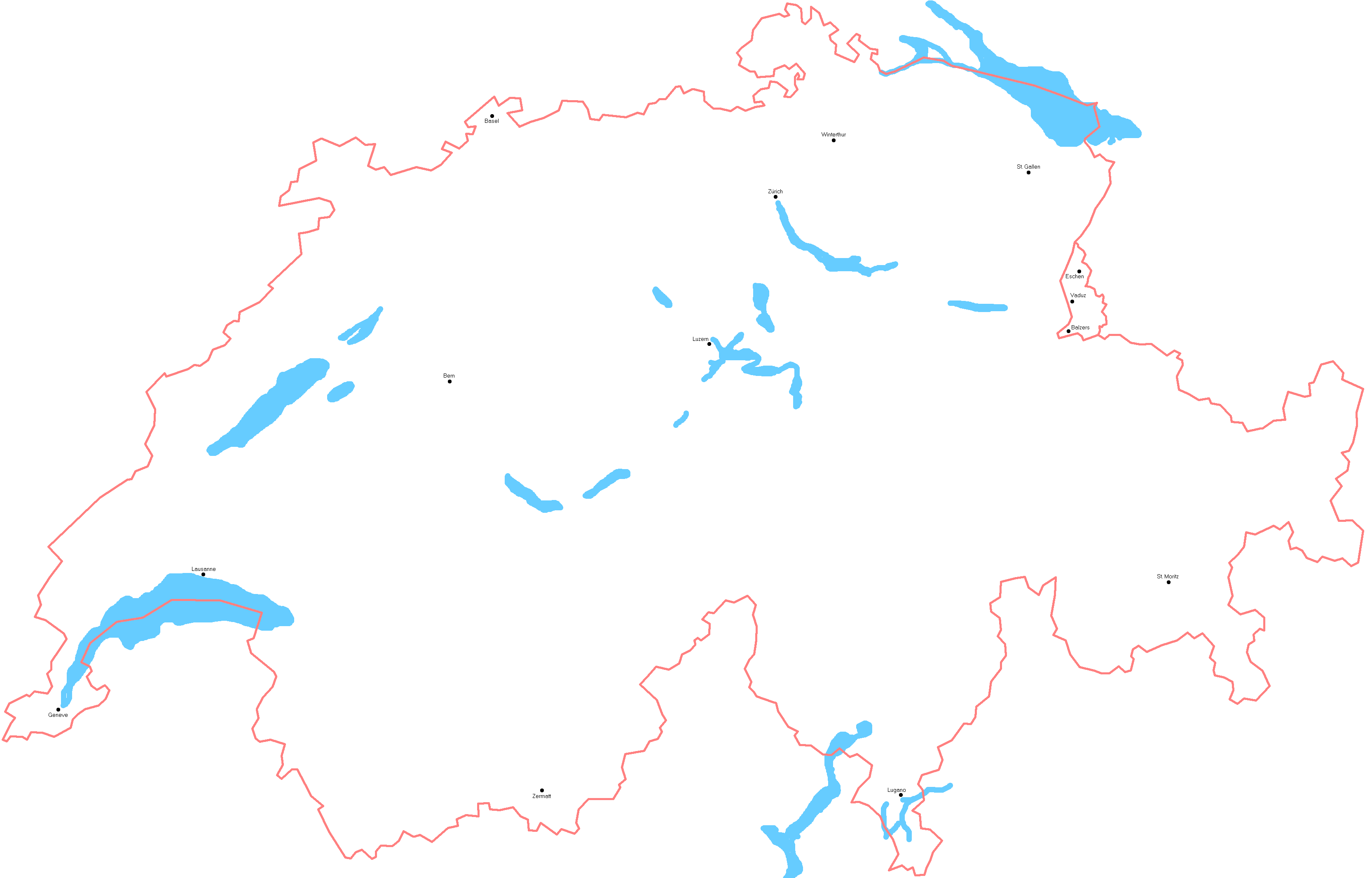 Mapa vcarska a Lichtentejnska se znmkovmi msty