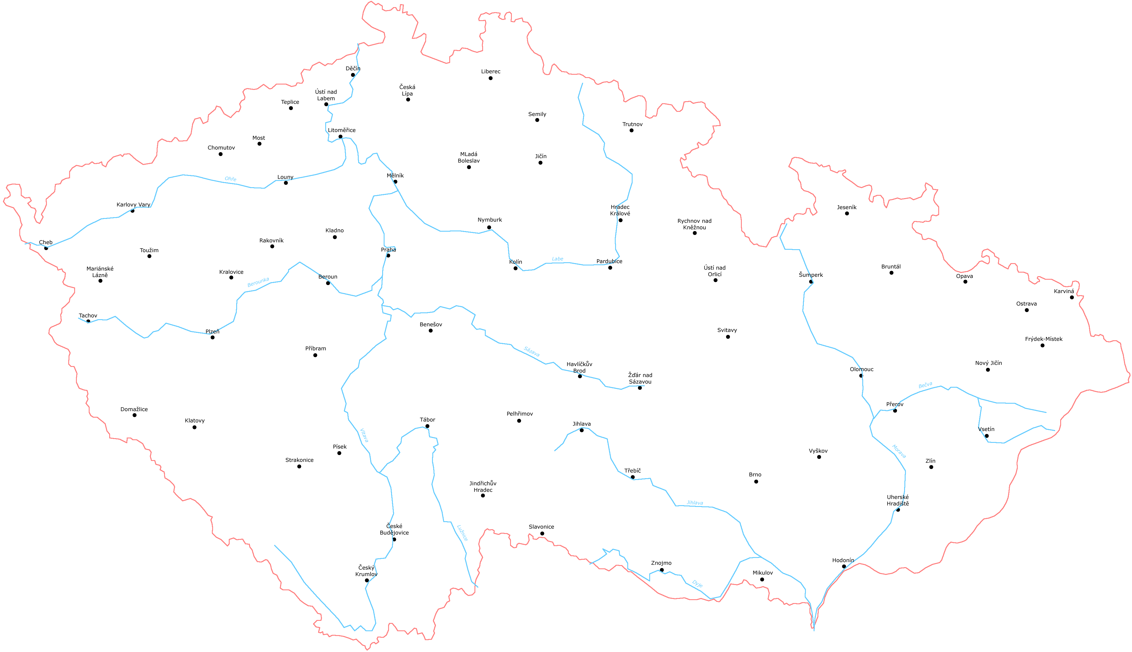 Mapa České republiky se známkovými místy