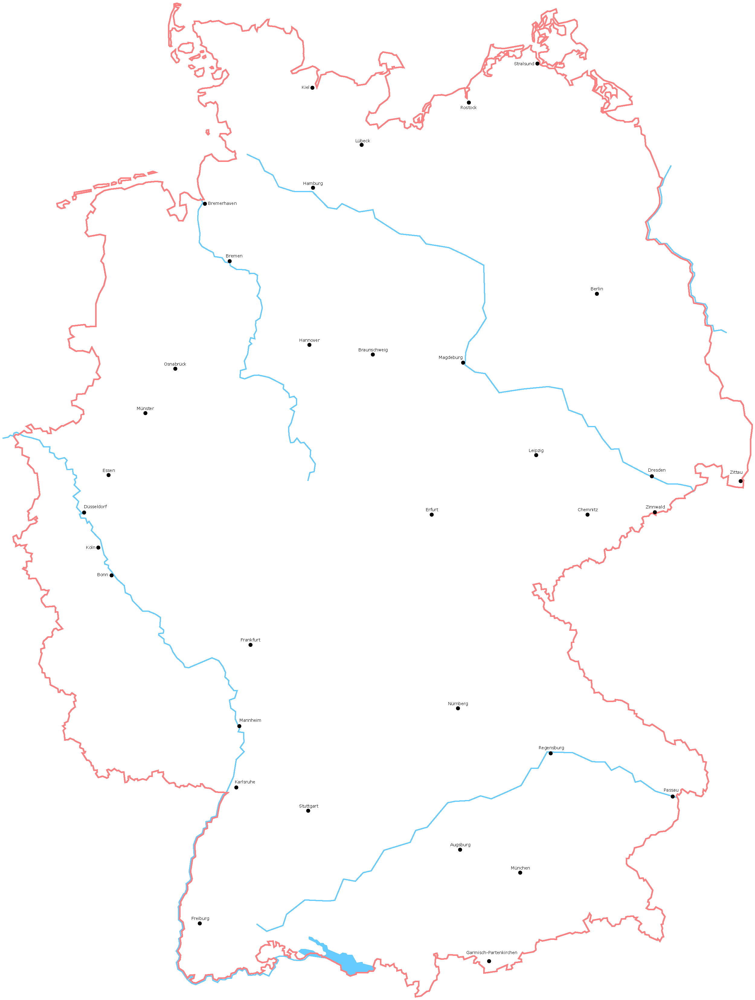 Mapa Německé republiky se známkovými místy