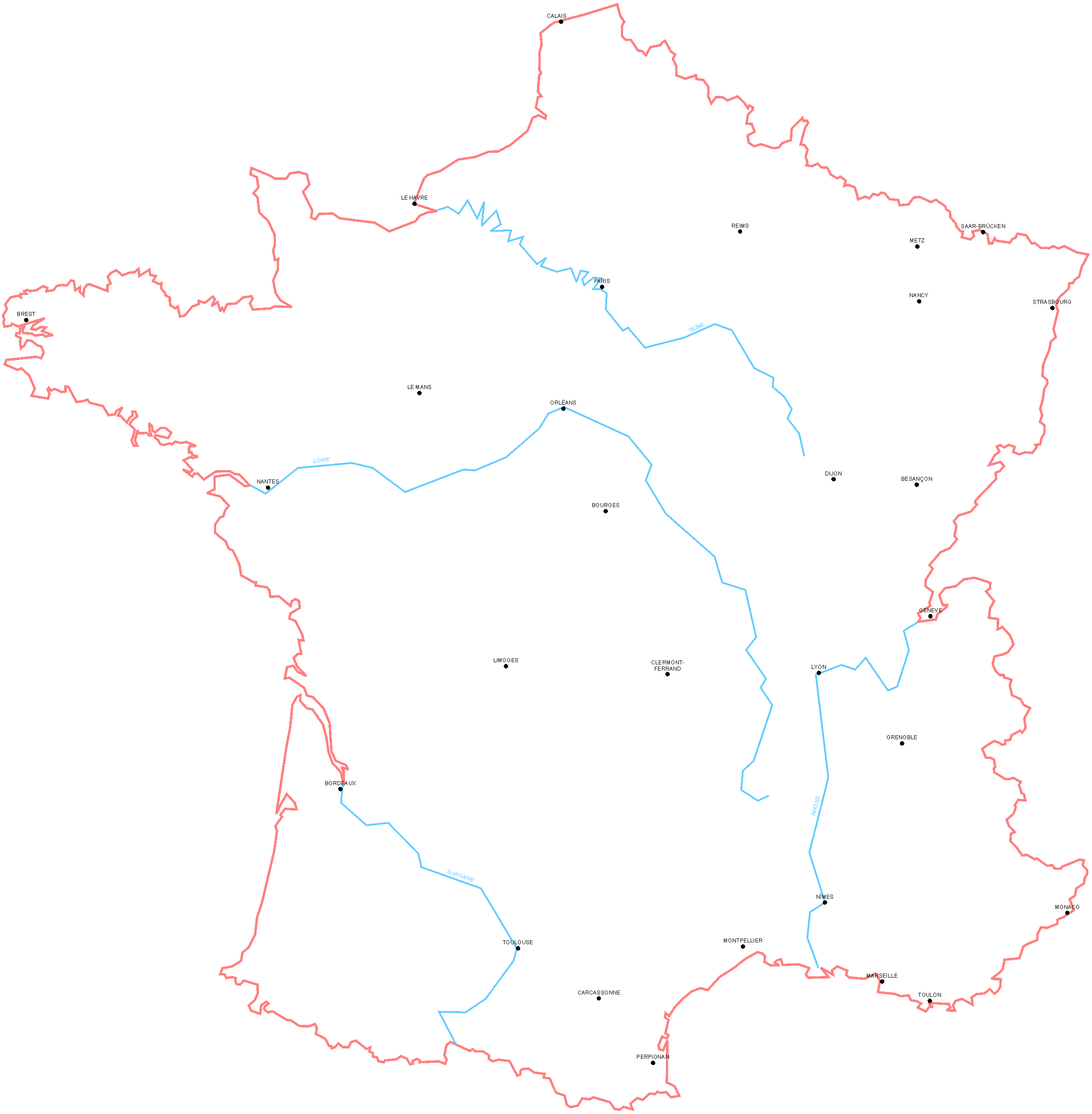 Mapa Francie se známkovými místy