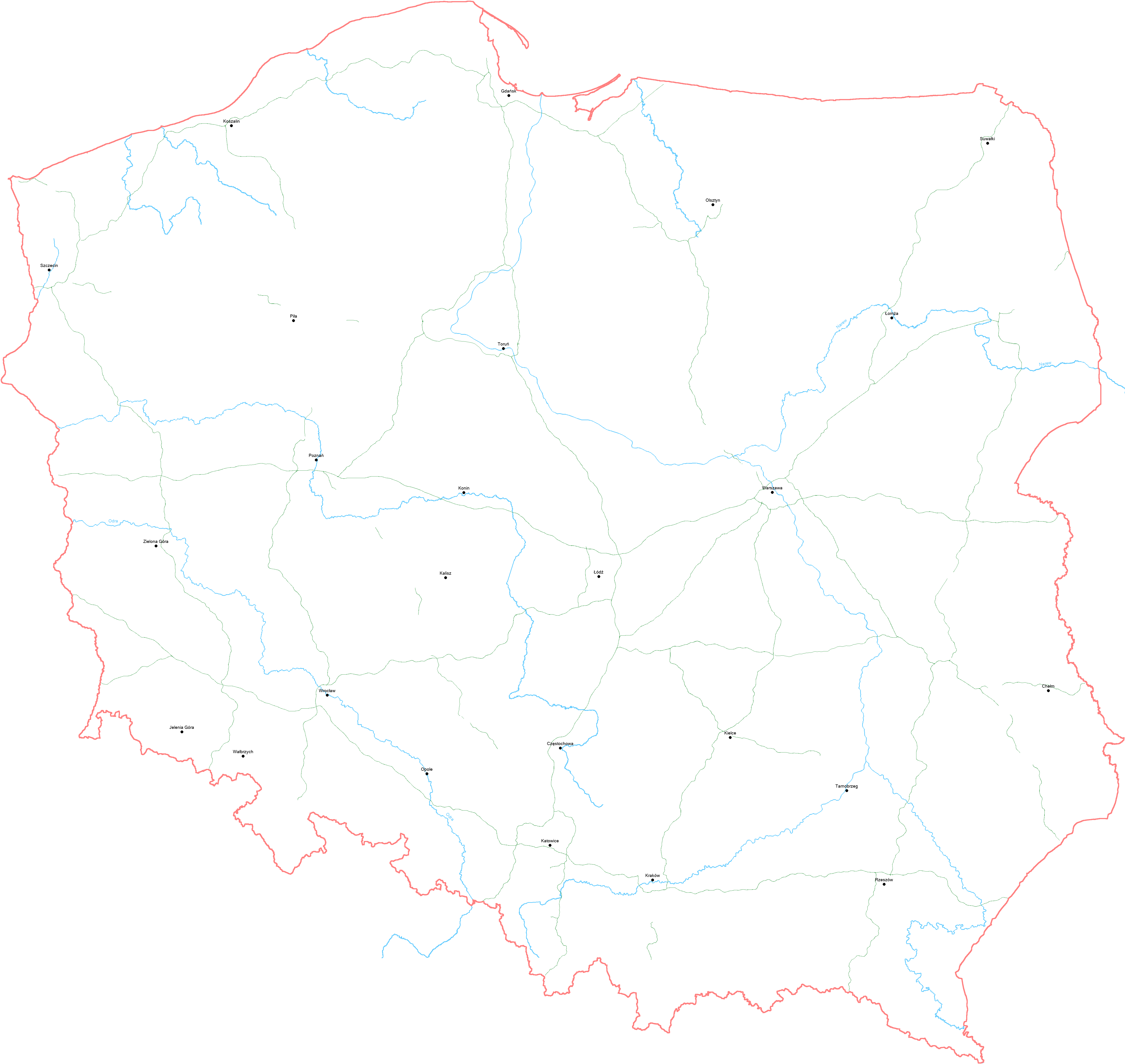 Mapa Polsk republiky se znmkovmi msty