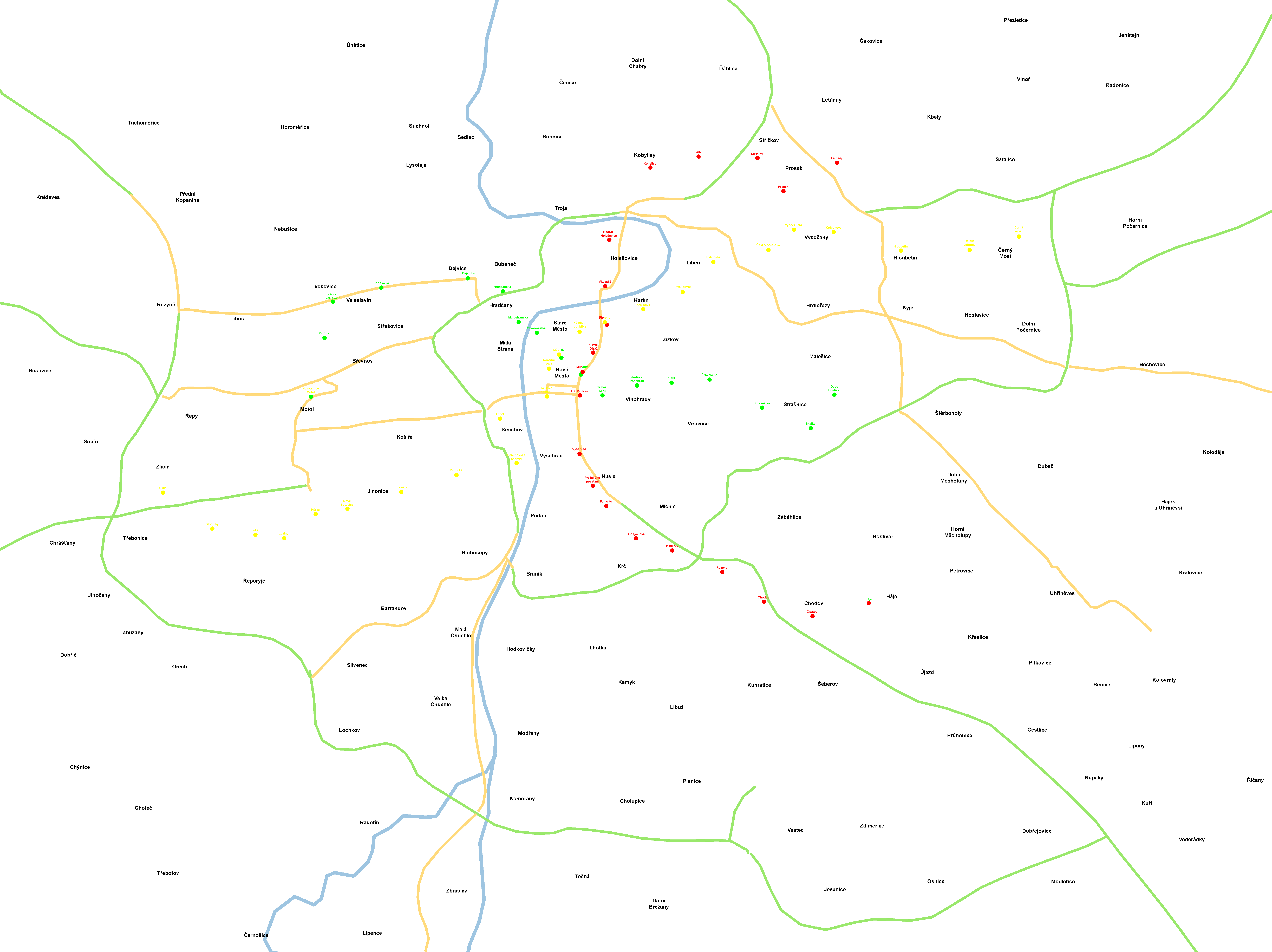 Mapa Prahy se znmkovmi msty
