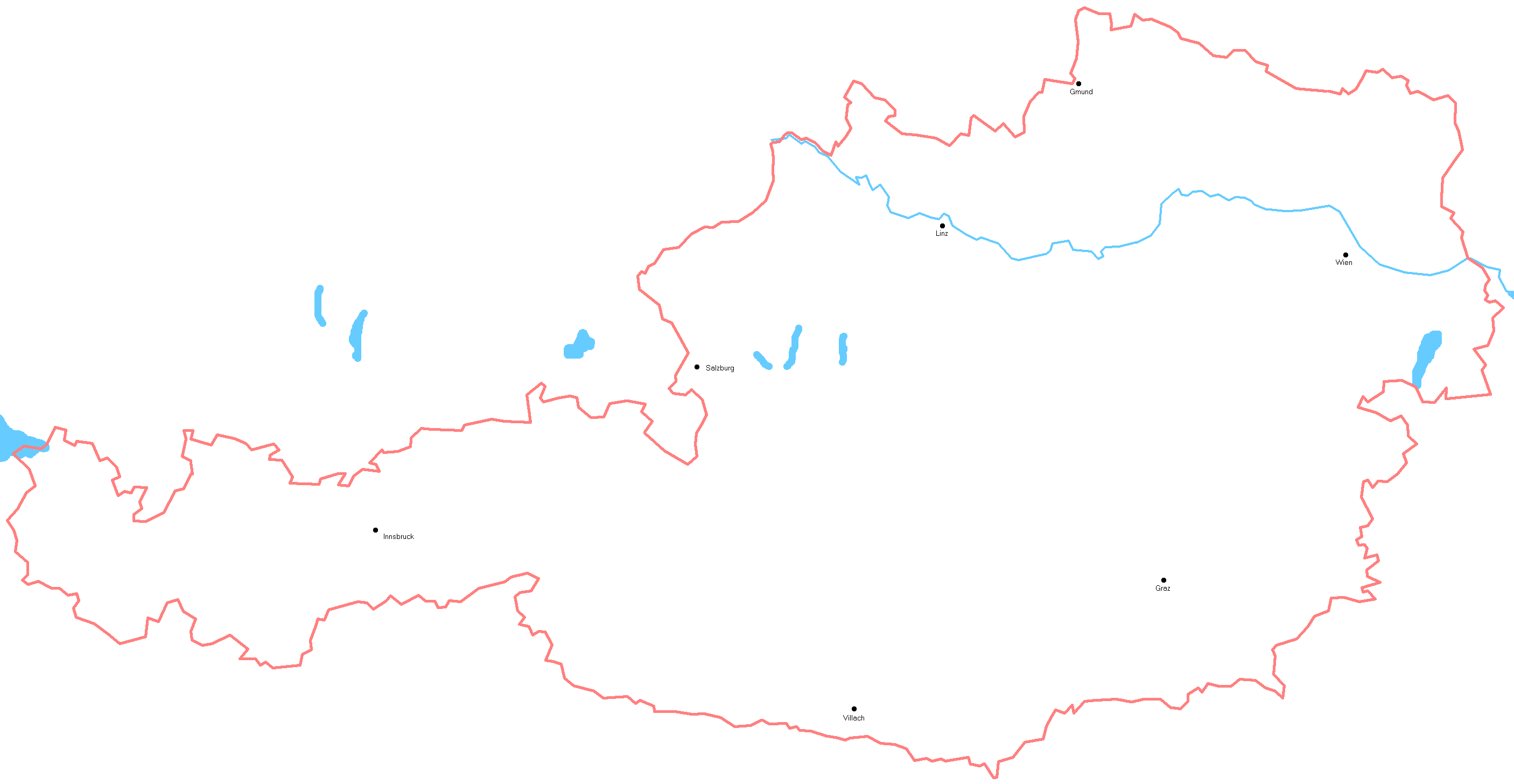 Mapa Rakouska se známkovými místy